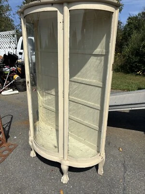 Vintage Antique China Cabinet – Curved Beveled Glass Curio 4 Shelves Claw Feet - Image 1 of 4