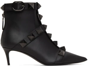 VALENTINO NEW Rockstud Roman Stud 60 Black Buckle Leather Stiletto Ankle Boot 40 - Picture 1 of 5
