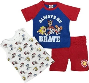 Nickelodeon Paw Patrol Little Boys Brave 3pc Top & Short Set Size 4 5 6 7 - Picture 1 of 4