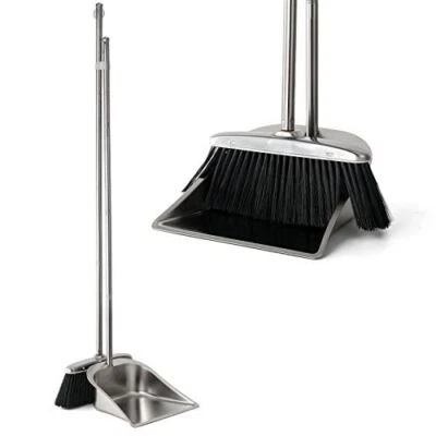 VOOWO Heavy Duty Broom and Dustpan Set Stainless Steel Broom and Dustpan Set with