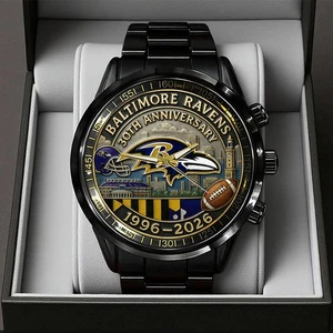 Baltimore Ravens Schwarz Edelstahl Uhr - Bild 1 von 5