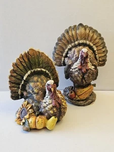 North American Turkey Figurines Decor Set of 2 Autumn Colors Thanksgiving - Picture 1 of 11