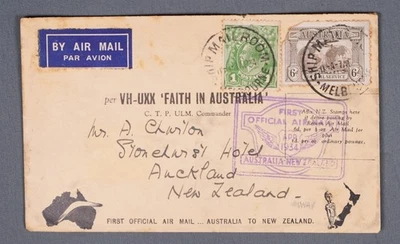 MayfairStamps 澳大利亚 1934 年墨尔本到新西兰首次飞行封面 aau_930 — 第 1/2 张图片