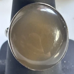 Sterling Silver Ring Smoky Quartz Cabochon Size 8.5, 9g Vintage Statement - Picture 1 of 3