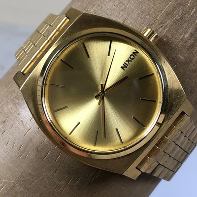 Nixon Minimal Time Teller Men Dress Gold Tone Quartz Analog 34mm Watch 8 1/4" - Image 1 of 4