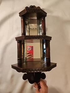 Antique Edwardian Corner Shelf 3 Tier Carved With Mirrored Back - Picture 1 of 12