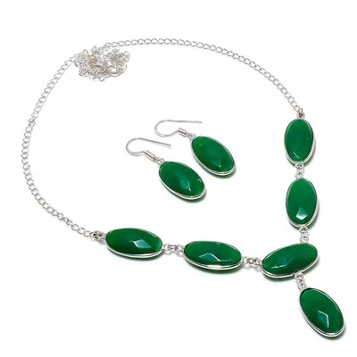 Grüner Chalcedon Edelstein Schmuck Set Handarbeit Hochzeit Geschenk Halskette... - Bild 1 von 4