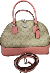 COACH Handbag Signature Cola Domed Satchel F33904 Beige Brown Pink PVC Strap - Picture 1 of 18