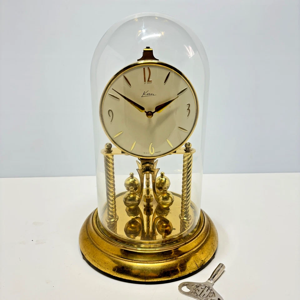 KERN SKELETON CLOCK 11" & LARGE Glass Dome + KEY Not Winding Parts Repair Prop - Image 1 of 4