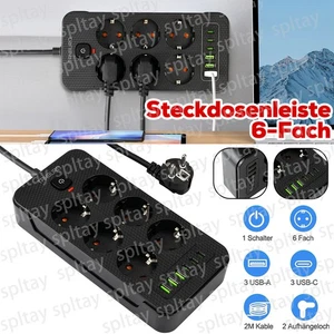 Regleta de enchufes 6 compartimentos 6 USB enchufe múltiple con enchufe plano e interruptor DE - Imagen 1 de 15
