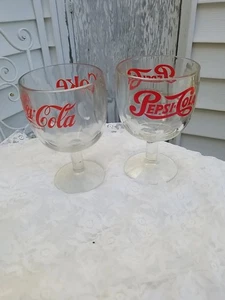 Vintage Pepsi Cola 2 Lot Coca-Cola Daumenkelch Stielglas Trinkgläser Glas - Bild 1 von 6