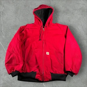 Carhartt Jacket Mens XL Red Hooded Full Zip Active Workwear Durable J140 RED - Picture 1 of 8
