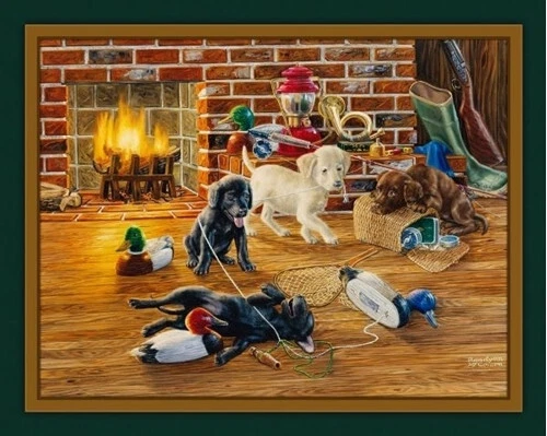 Panel de tela de algodón Good Sports Lab perro cachorros caza Randy McGovern 36x44 Foto 1 de 1