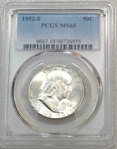 1952-S Franklin Half Dollar PCGS MS65 White Frosty Luster PQ New Holder #K108B - Picture 1 of 4