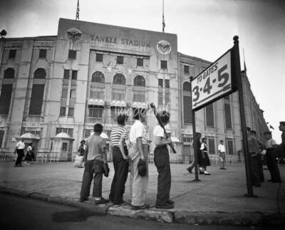 Poster - Boy Outside Yankee Stadium Vintage B&W Baseball Photo - Imagekind - Image 1 of 4