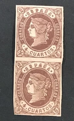 Spain 1862 VF-XF MNH&H Sc#56 Imperf  pair     (W46) - Image 1 of 2