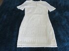 H&M Delicate Cream Cut Out Lace Fitted Short Sleeve Dress Attached Slip Uk 8 -10