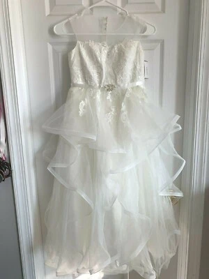 Новый с Ярлыками David's свадебный крышка рукав слоновой кости цветок девочка причастия платье - размер 8 - Изображение 1 из 4