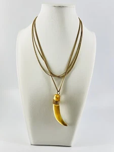 Gold Tone Multi Chain Translucent Resin Power & Purpose Horn Pendant Necklace  - Picture 1 of 8