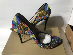 Nicole Miller Artelier Hand Beaded Mulitcolor High Heeled Shoes - 8.5 M - Picture 1 of 13