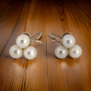 ORECCHINI ESTATE ORO MASSICCIO 14K 6,3mm PERLA NATURALE BIANCA A GRAPPOLO VITE POSTERIORE 7992 - Foto 1 di 5