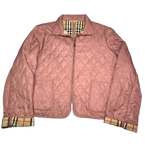 BURBERRY LONDON Women Classic Quilted Jacket-Brown Pink/Nova Check Size Medium - Picture 1 of 17