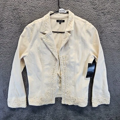 Chaqueta Karen Kane Mujer Talla 14 Blazer Rayas Plateadas Frente Abierto Borde de Encaje Foto 1 de 4