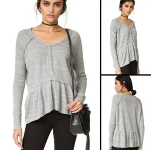 We The Free People Coastline Rippstrick Baumwolle Baby Puppe Top Tunika grau Large - Bild 1 von 7