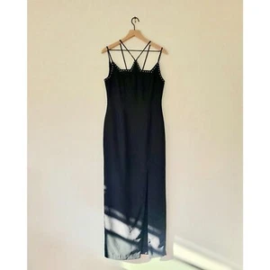 Vtg Y2K Daniella Dress Size 10 Black Sequin Open Back Strappy Whimsy Goth Witchy - Picture 1 of 12