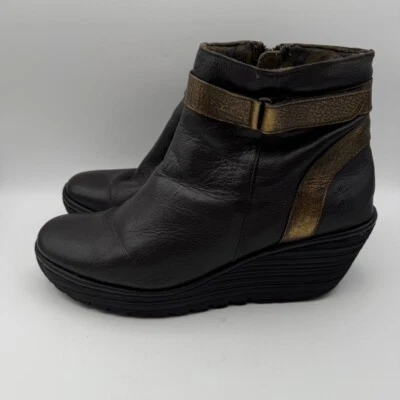 Fly London Botines de Cuña Cuero Hebilla Marrón Bronce Talla EU 42 US 11-11.5 Foto 1 de 4