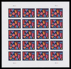 Scott# 5543a Love 2021 Imperf Pane of 20 Forever Stamps No Die Cuts APS Life Mbr - Picture 1 of 1