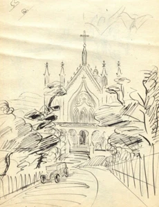 Vintage Ink Original Drawing Landscape, Limier, Cassis, Houses c. 1929 - Picture 1 of 8