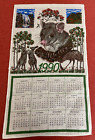 Vintage Pure Linen 1990 Calendar Tea Towel w Australian Fauna &amp; Landmark Pattern