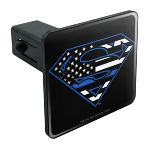 Superman Thin Blue Line Flag Shield Logo Tow Trailer Hitch Cover Plug Insert - Picture 1 of 7