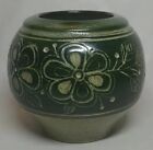 James E Sanders Hand Thrown Pottery Green Flowery Bowl Vase SIGNED 1999 (C5)