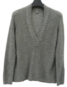 M ANN TAYLOR grauer leichter Pullover V-Ausschnitt Wolle/Mohair Spitze Ausschnitt gebraucht, in einwandfreiem Zustand - Bild 1 von 3