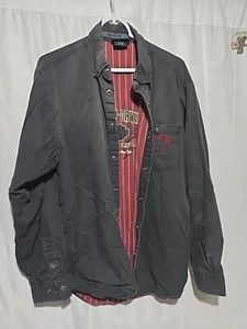 Mens Large Tall Harley Davidson Snap Front Lined Black Long Sleeve Shirt Jacket - Picture 1 of 12