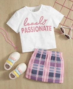 Girl’s Multi-coloured plaid skirt and top set - cute and casual size 4  - Picture 1 of 1