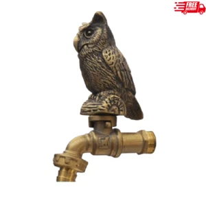Brass Garden Tap Owl Spigot Faucet Yard Vintage Water Home Decor Outdoor Living - Picture 1 of 2