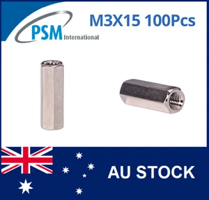 M3 X 15 PSM SPACER HEX FEMALE / FEMALE BRASS NICKEL PLATED SPA01BM315MM 100PCS - Picture 1 of 5