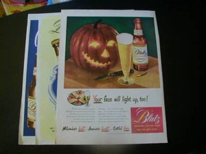 RARE Vintage lot of 3 Blatz beer magazine print ads 1945 1946 1947 pumpkin - Picture 1 of 3