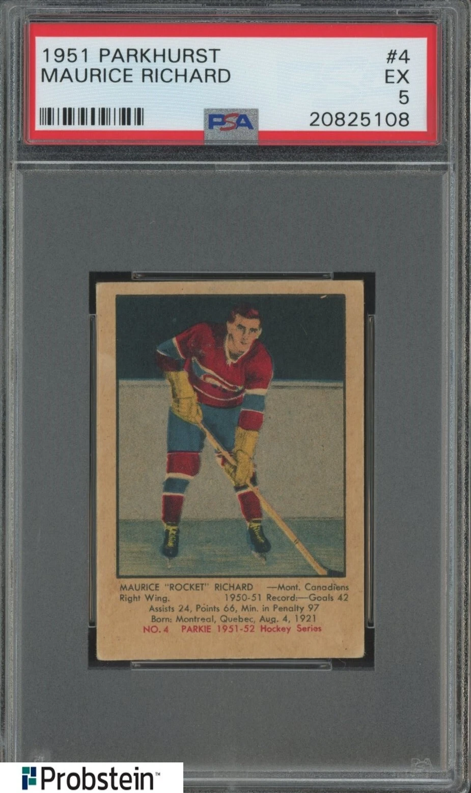 1951 Parkhurst Hockey #4 Maurice Richard RC Rookie HOF PSA 5 " LOOKS NICER "