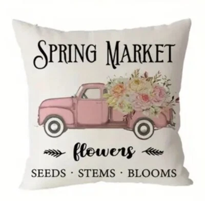 1 pieza, funda de almohada floral rosa para camión de granja, 18x18, primavera/verano Foto 1 de 4