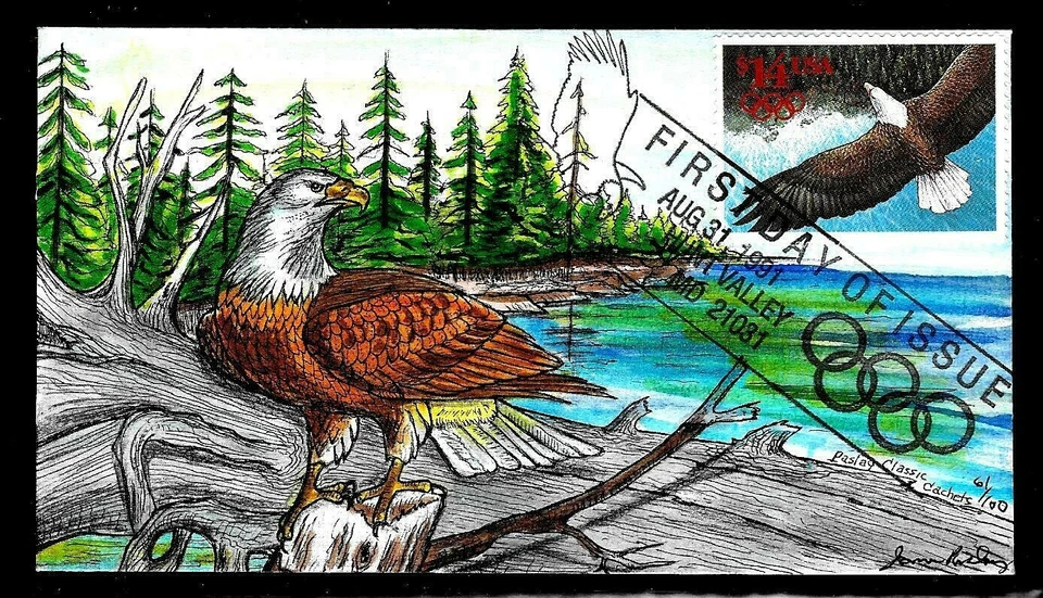 2542 $14 Priority (1991) THE AMERICAN EAGLE FDC HD/HP BY PASLAY CLASSIC CACHETS - Image 1 of 1