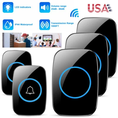 无线门铃铃防水插件接收器可调节音量1000英尺套件 — 第 1/4 张图片