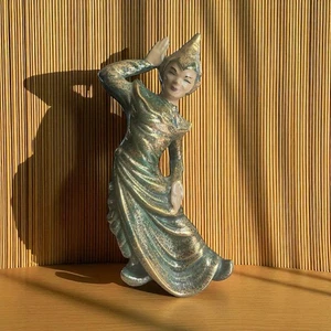 VTG 1950s Gilner CA Ceramic Balinese Dancer Figurine Speckled Green Gold 8.5” - Picture 1 of 8