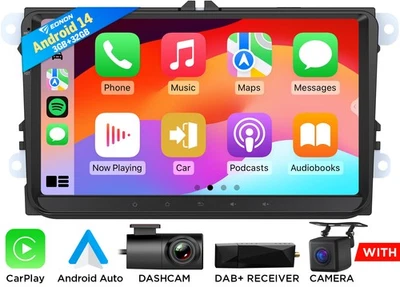 DAB+ 9" IPS Android 14 Autoradio Navi CarPlay Für VW Golf 5 6 Bora EOS Jetta T5 - Bild 1 von 4