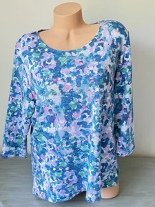 Croft & Barrow Womens Knit Top Size XL Blue Rhinestone Coastal Floral Pastel Mom - Picture 1 of 4