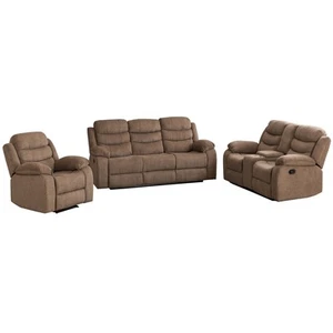 Hybition Fabric Reclining Sofa Set Modern Chair & Loveseat & Sofa Set Brown - Picture 1 of 8