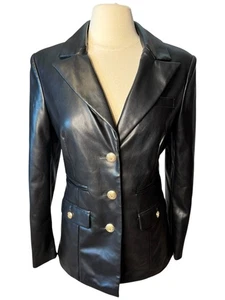 7 For All Mankind Kunstleder Schwarz Blazer Damen Medium Goldknöpfe - Bild 1 von 8